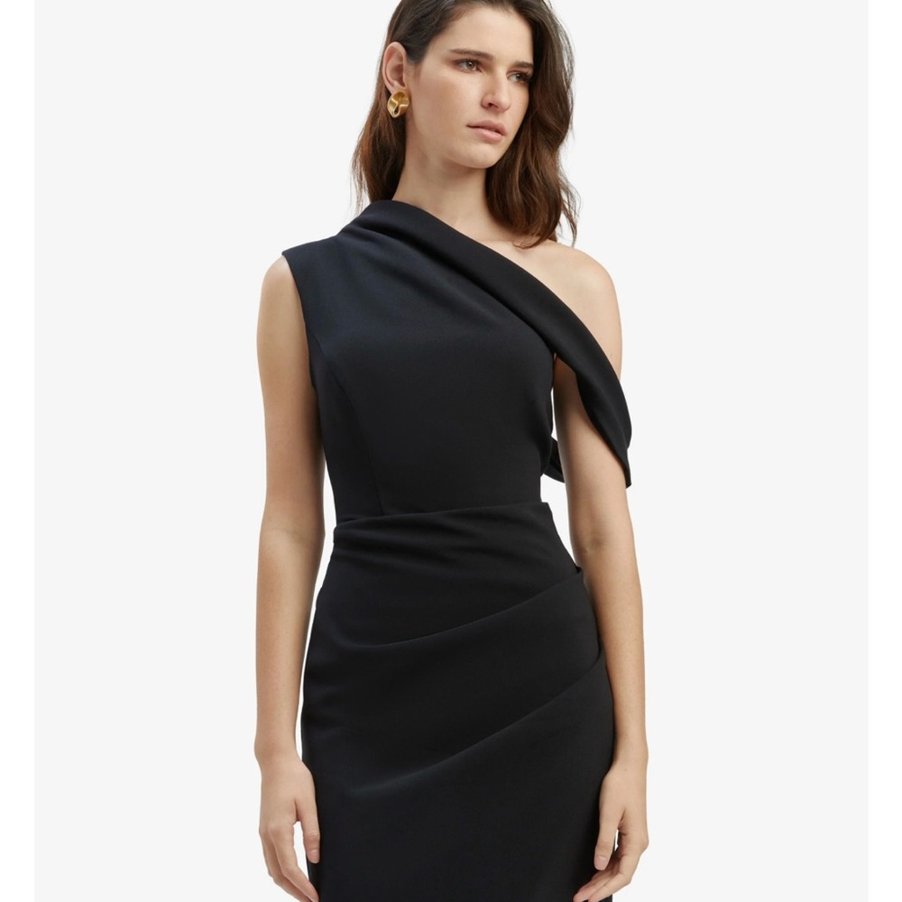 Bardot Black Asymmetrical Ruched Cocktail Gown - Picture 2 of 10